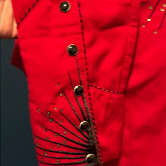 Panhandle Slim Red Embroidered Bling Western Shirt With Snap Closure - Picture 7 of 10
